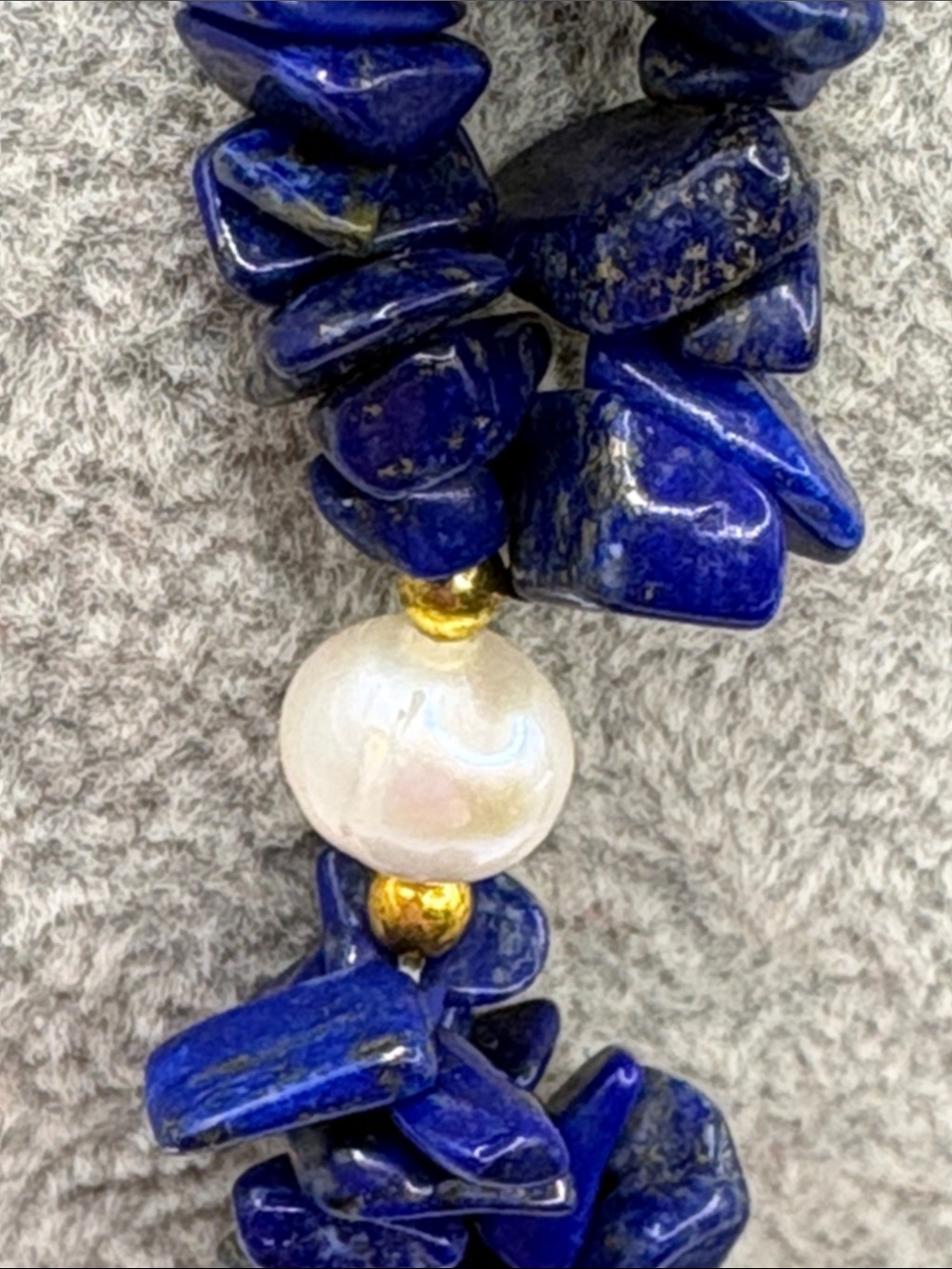18kt Gold Plated & Lapis Chip Pearl Necklace in Deep Blue with Gold Accents 18” - Picture 3 of 9